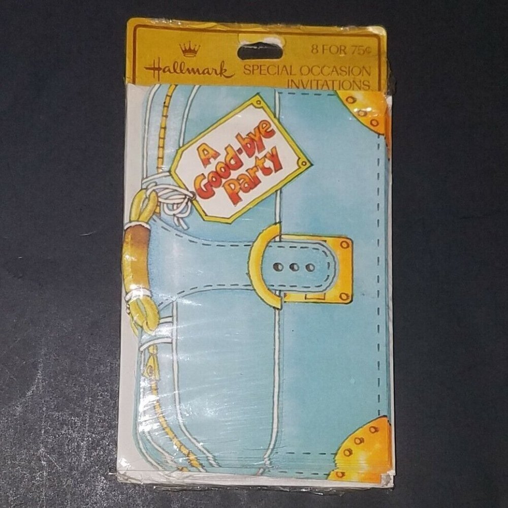 VTG NOS Hallmark Goodbye Party Invitations Blue Suitcase (8 invites) Farewell